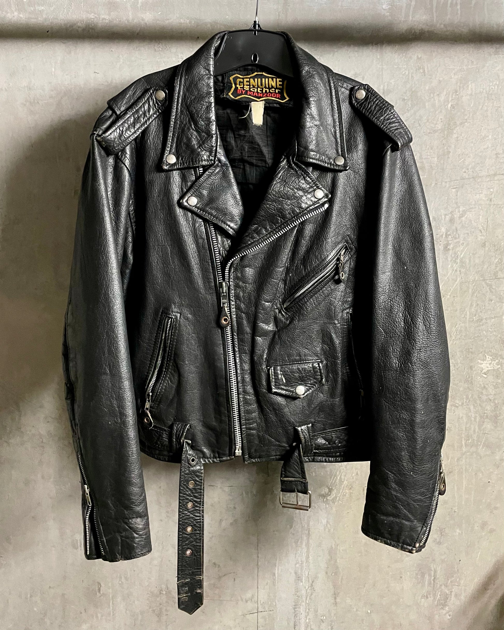 VINTAGE LEATHER BIKER JACKET - XL