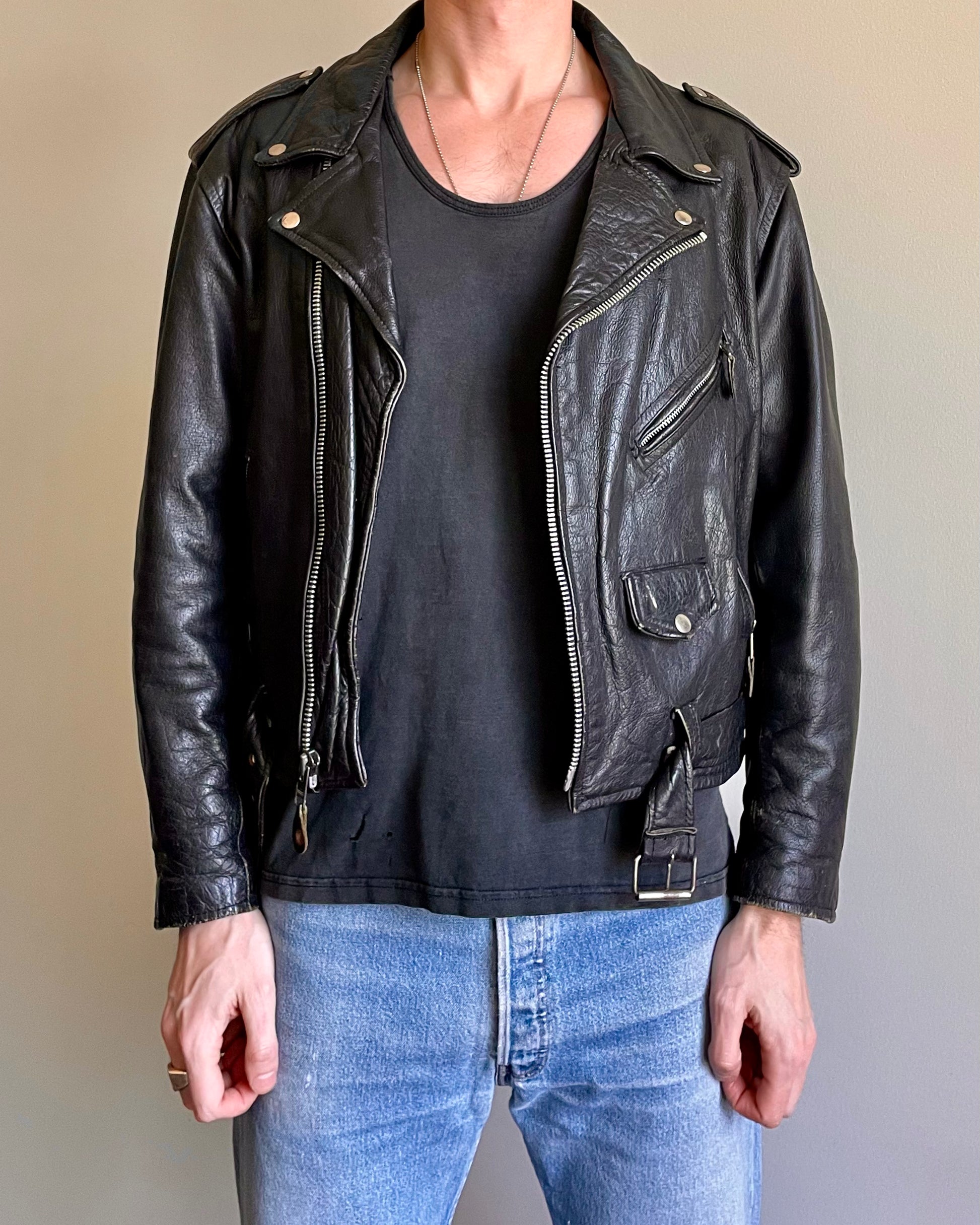 VINTAGE LEATHER BIKER JACKET - XL